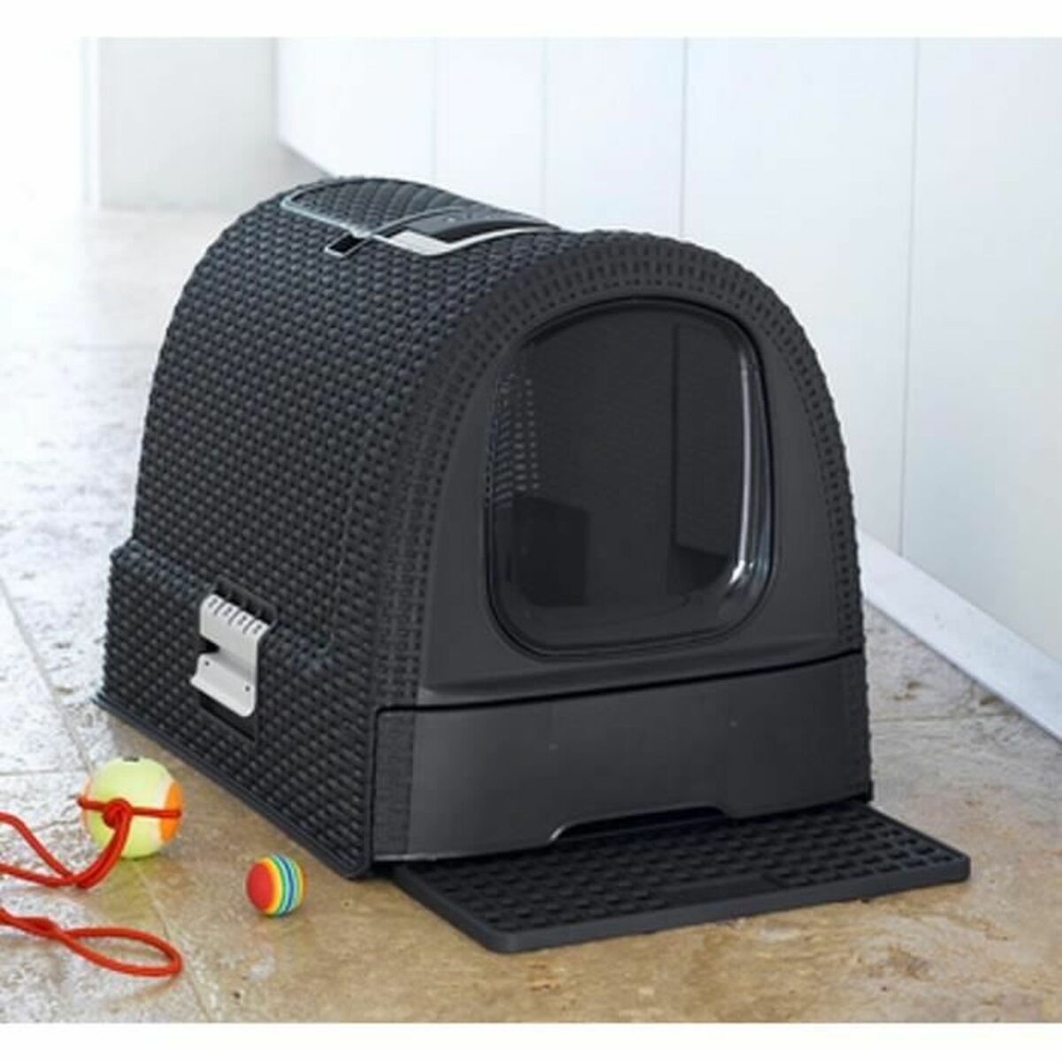 Bac à litière pour chats Curver Anthracite 51 x 38,5 x 39,5 cm Plastique (Plastique)